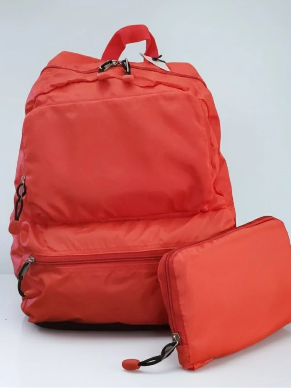 Convertible Backpack Red Folds Pouch Zipper Pocket Rip Stop Travel Lightweight
